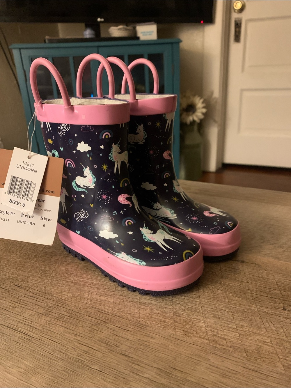 Unicorn Print Rain Boots with Pink Trim